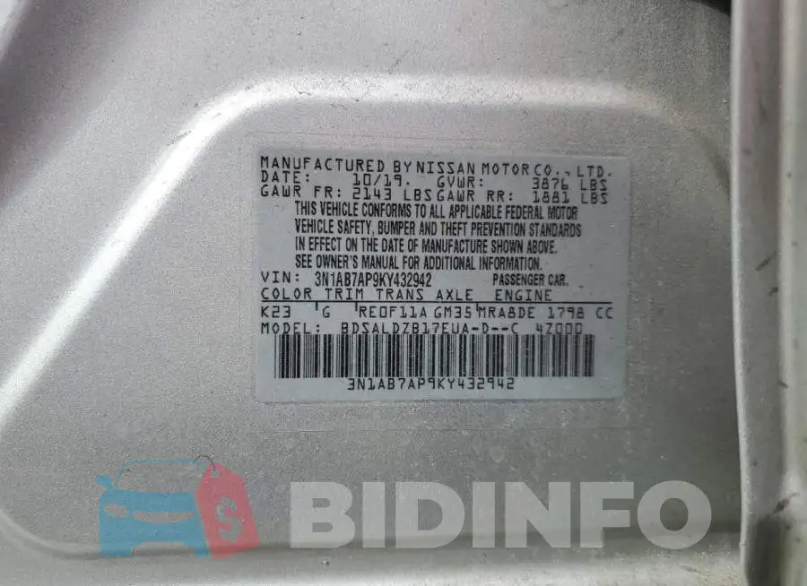3N1AB7AP9KY432942 Photo# 12