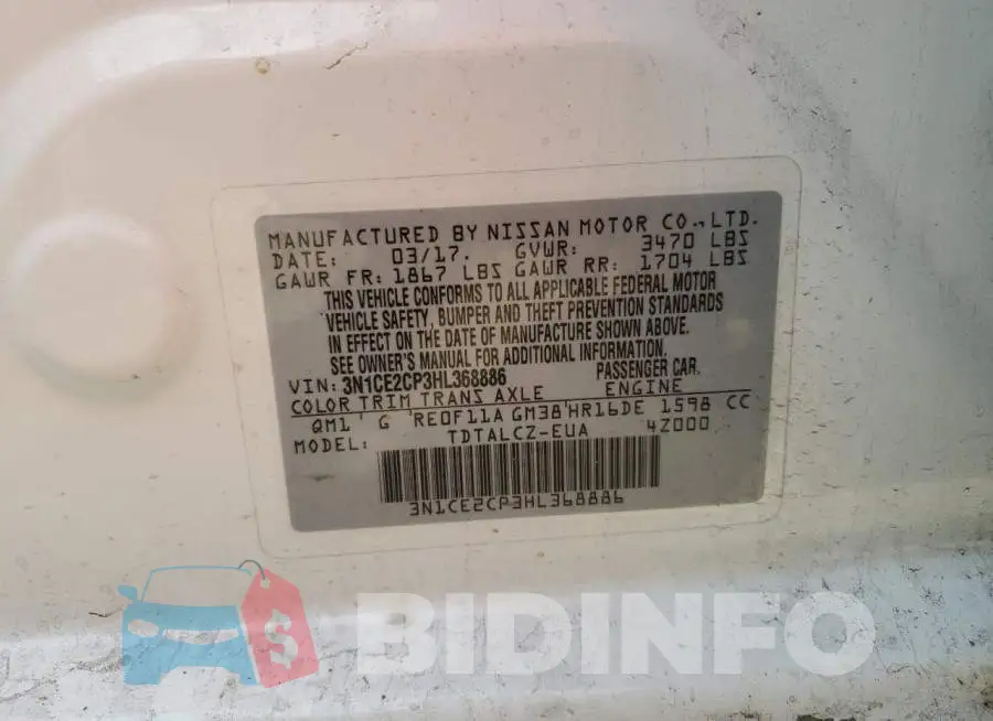 3N1CE2CP3HL368886 Photo# 13