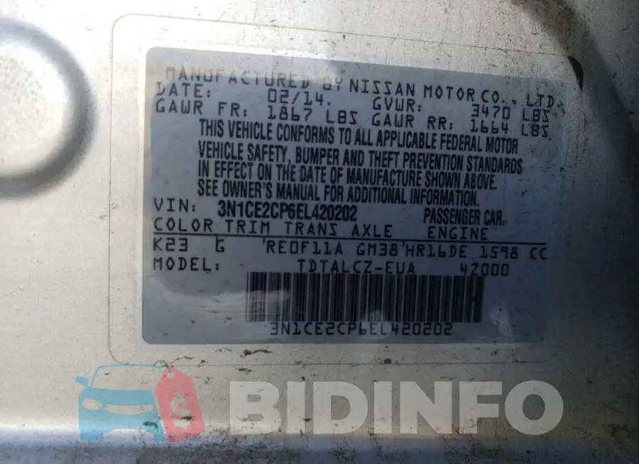 3N1CE2CP6EL420202 Photo# 13