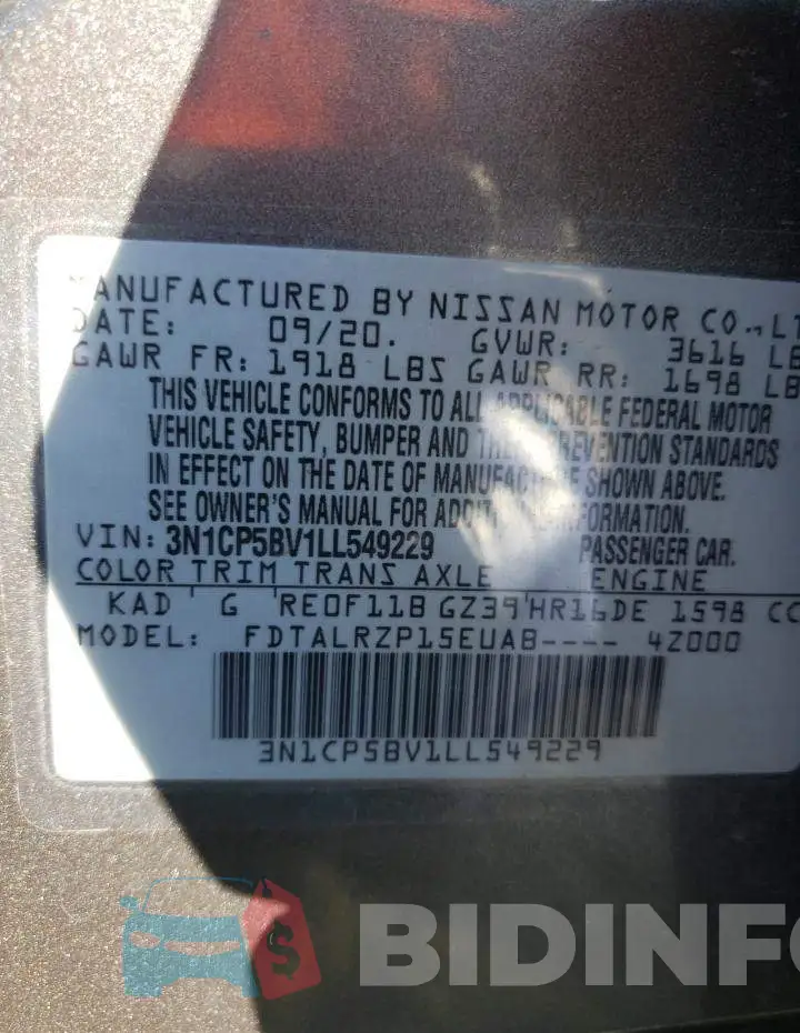 3N1CP5BV1LL549229 Photo# 13