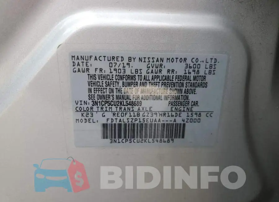 3N1CP5CU2KL548689 Photo# 12