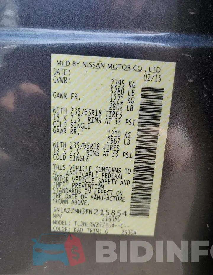 5N1AZ2MH3FN215854 Photo# 13