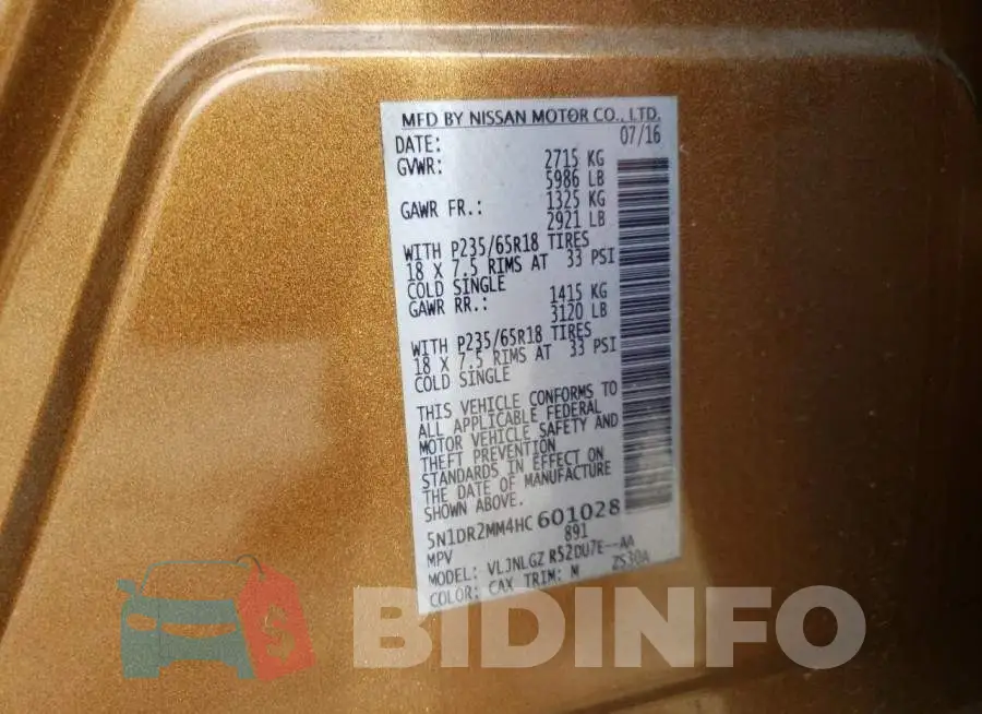 5N1DR2MM4HC601028 Photo# 14