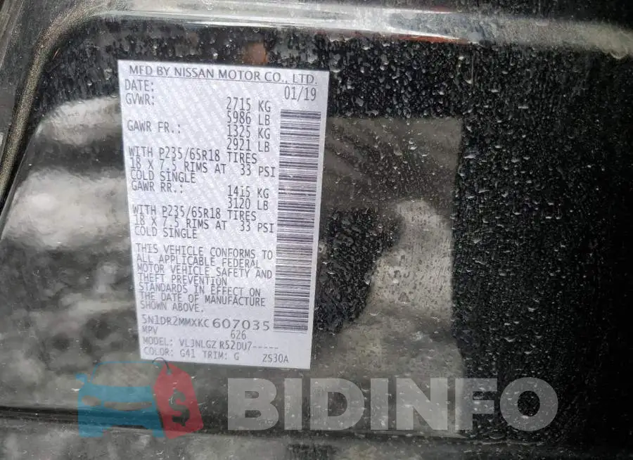 5N1DR2MMXKC607035 Photo# 13