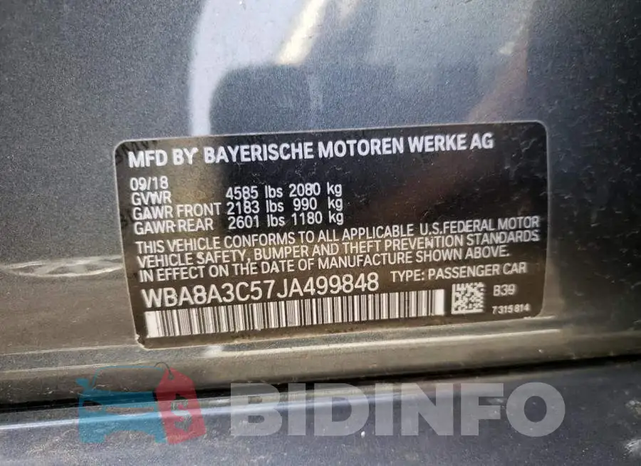 WBA8A3C57JA499848 Photo# 12