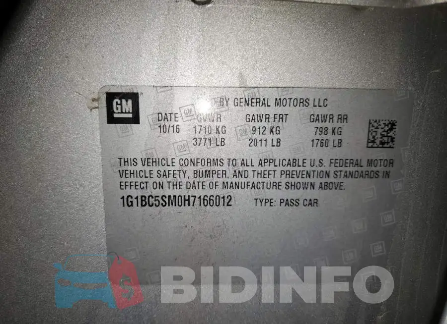 1G1BC5SM0H7166012 Photo# 12