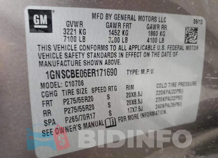 1GNSCBE06ER171690 Photo# 13