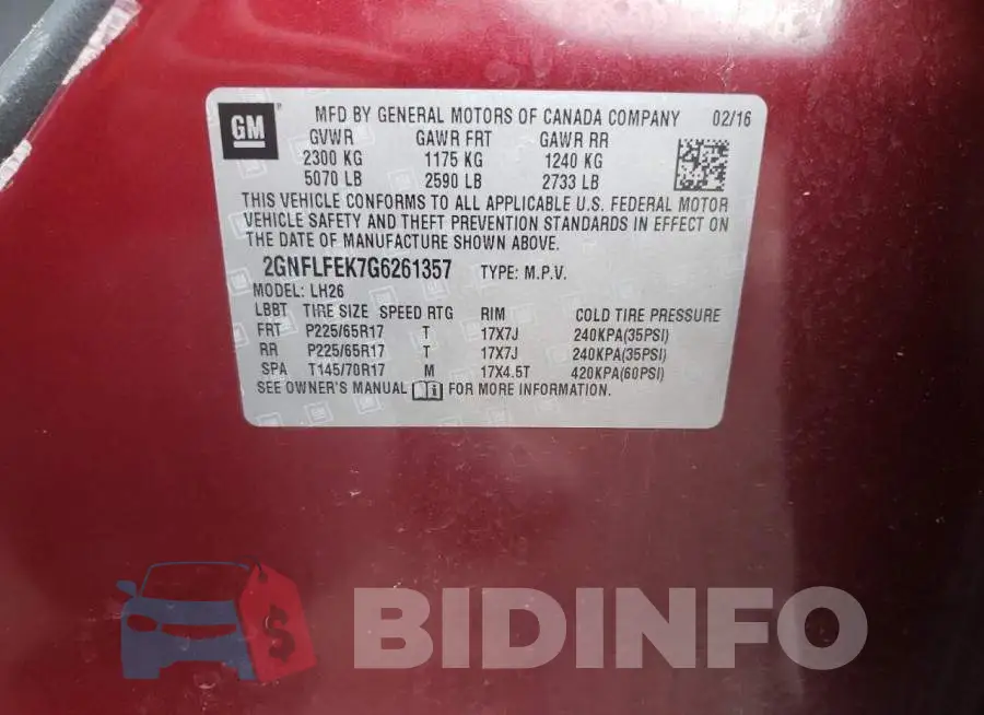 2GNFLFEK7G6261357 Photo# 13