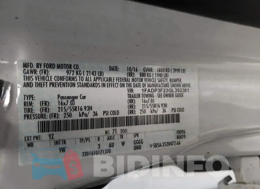 1FADP3F23GL392381 Photo# 12