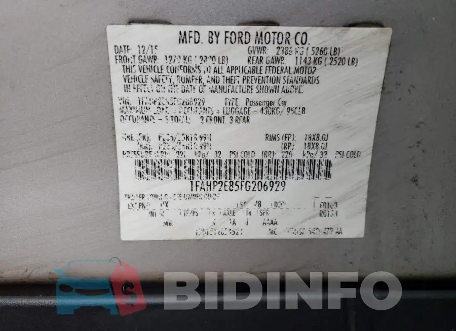 1FAHP2E85FG206929 Photo# 12