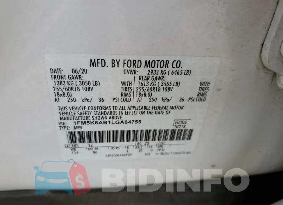 1FM5K8AB1LGA84755 Photo# 12