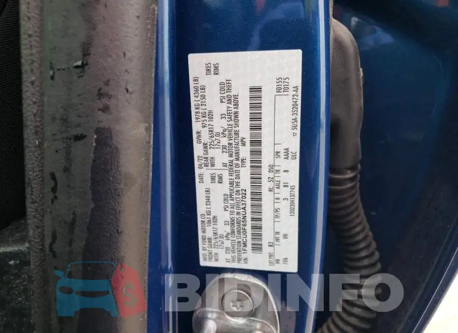 1FMCU0F65NUA37022 Photo# 13