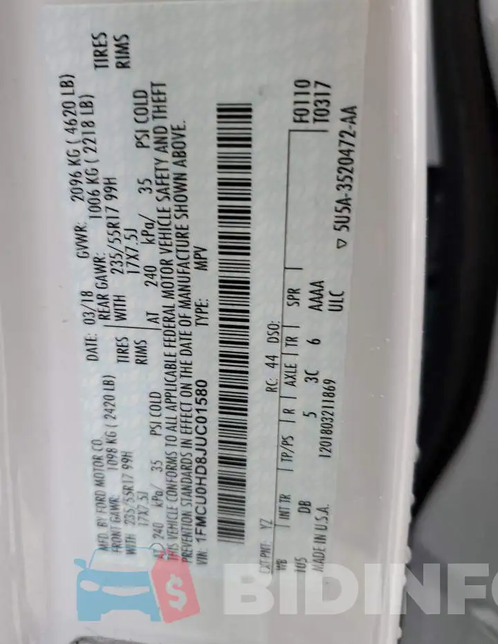 1FMCU0HD8JUC01580 Photo# 13