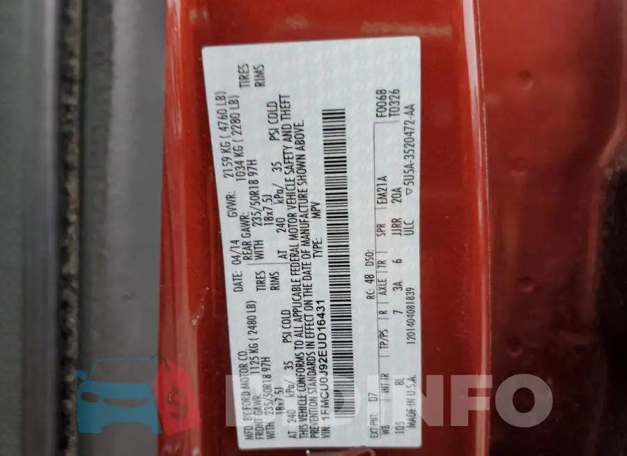 1FMCU0J92EUD16431 Photo# 14