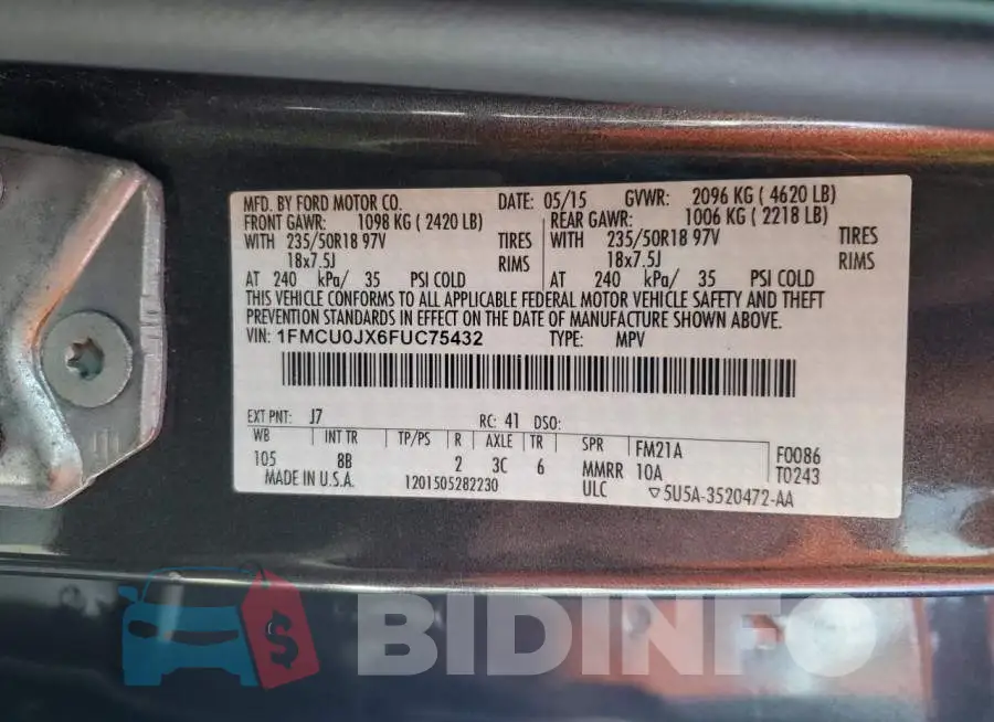 1FMCU0JX6FUC75432 Photo# 13