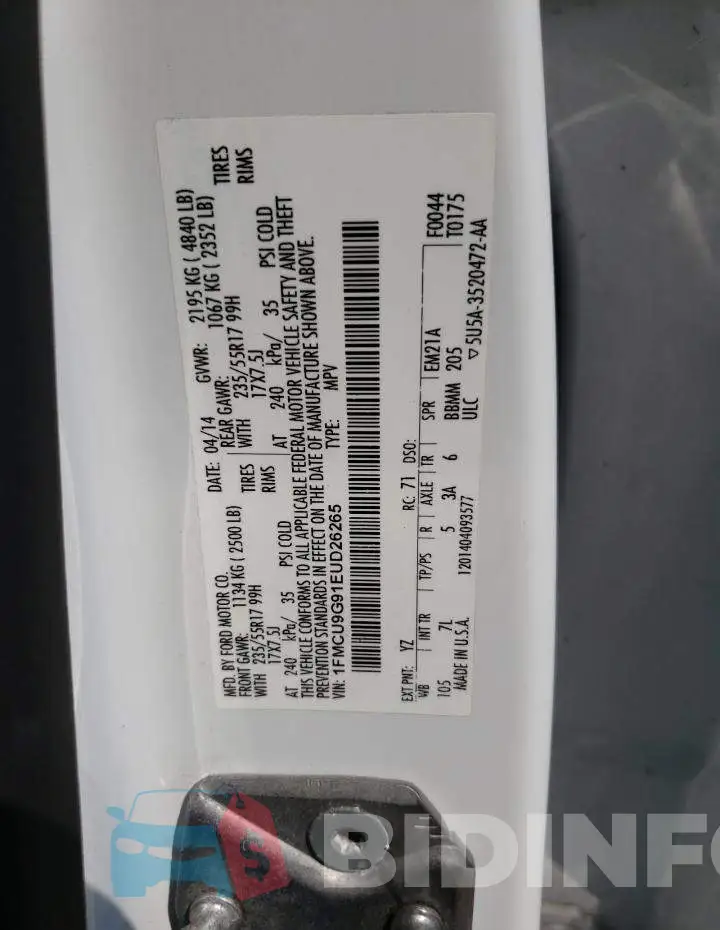 1FMCU9G91EUD26265 Photo# 13