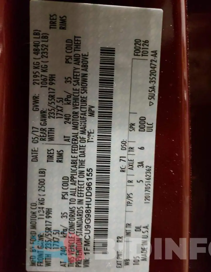 1FMCU9G98HUD96155 Photo# 13