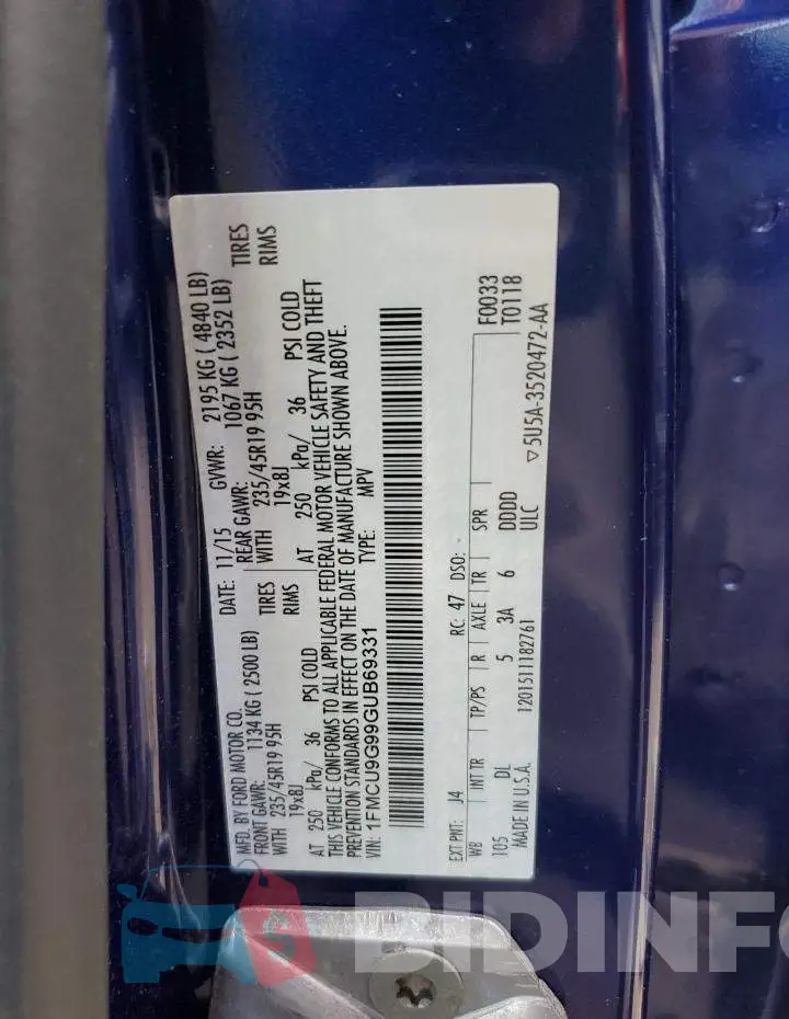 1FMCU9G99GUB69331 Photo# 12