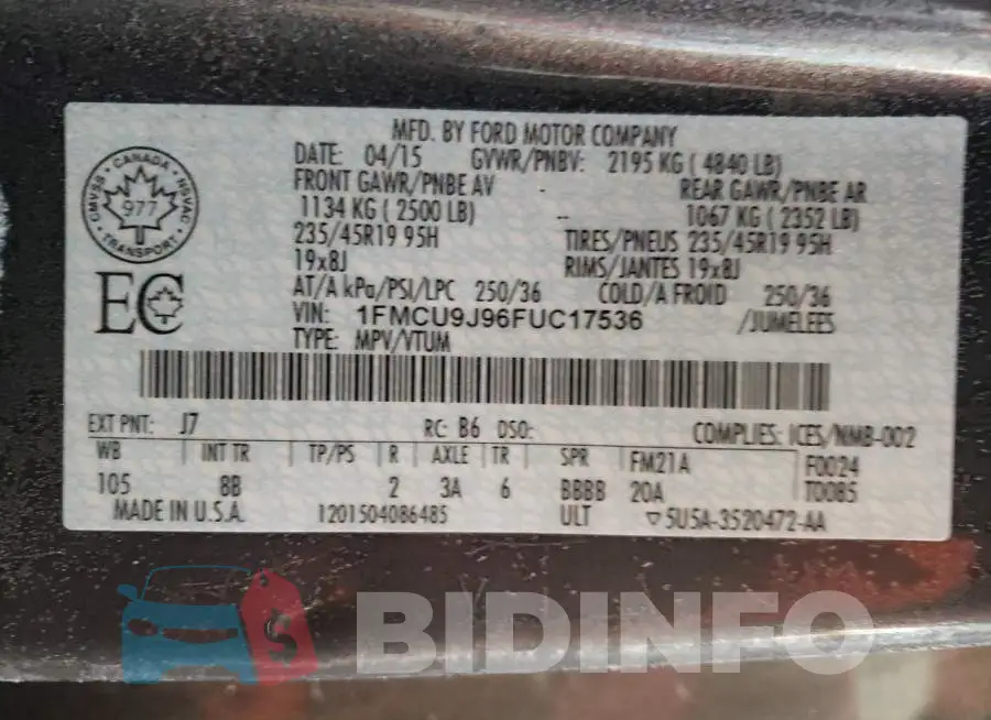1FMCU9J96FUC17536 Photo# 13
