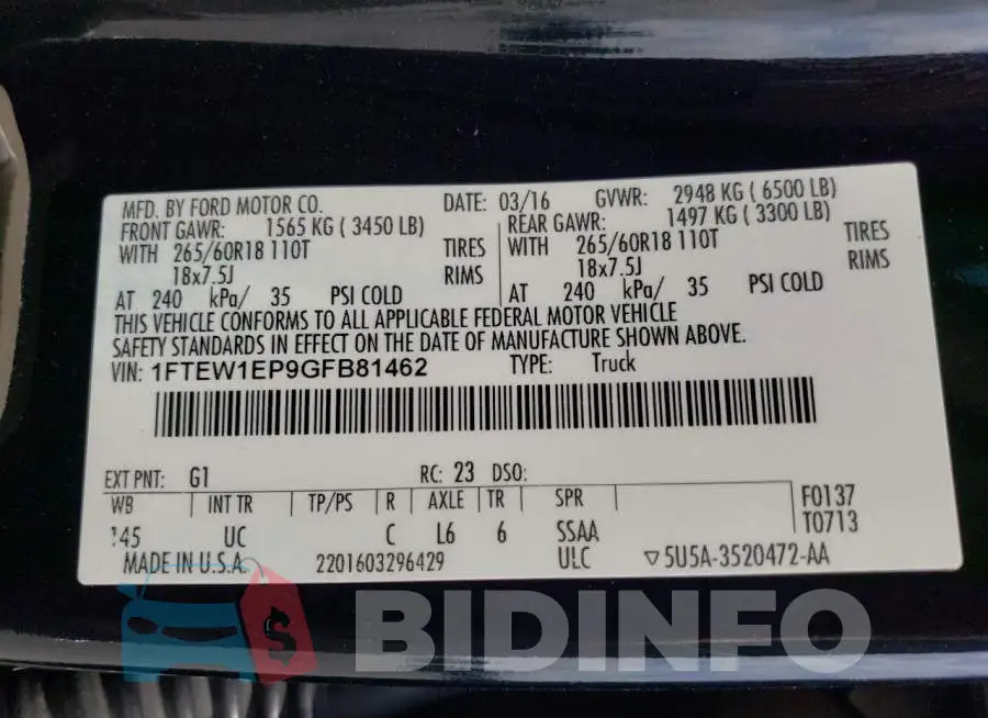 1FTEW1EP9GFB81462 Photo# 10