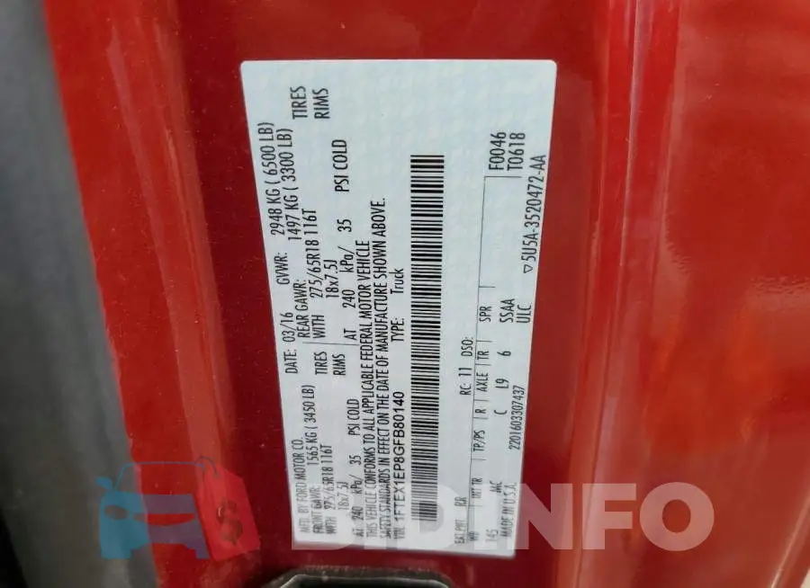 1FTEX1EP8GFB80140 Photo# 10