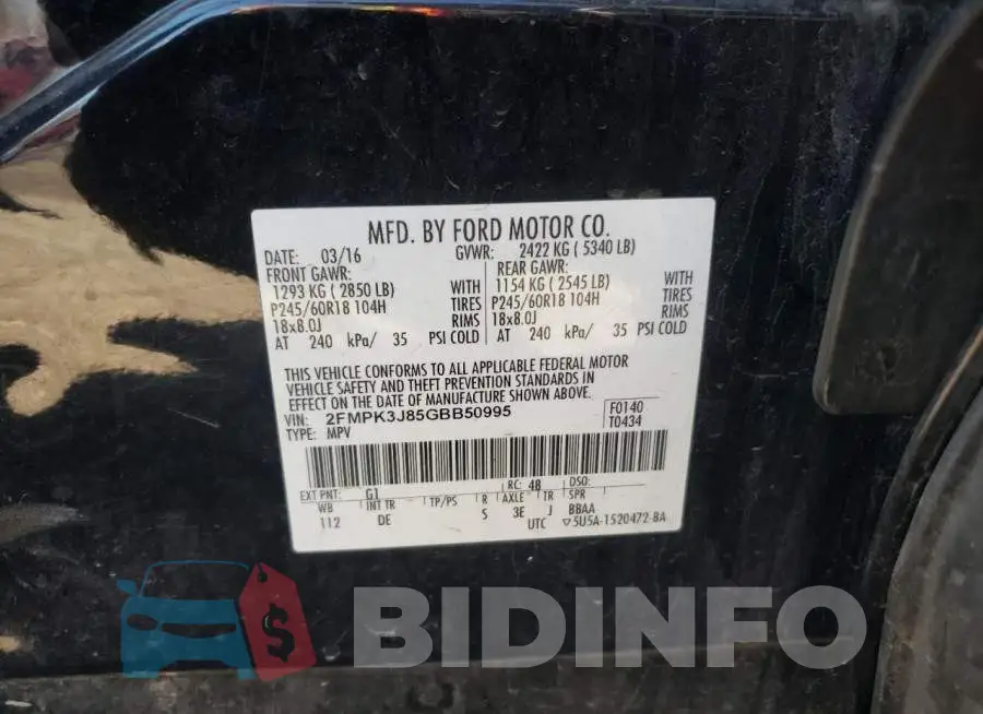 2FMPK3J85GBB50995 Photo# 12