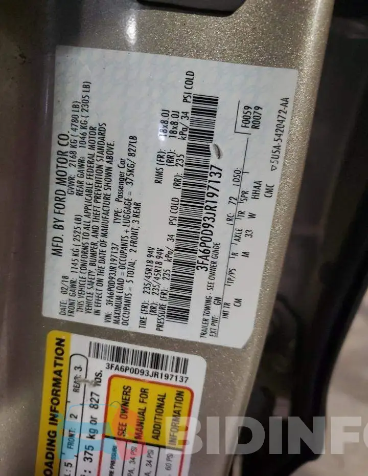 3FA6P0D93JR197137 Photo# 12