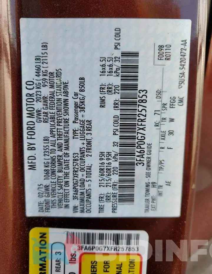 3FA6P0G7XFR257853 Photo# 12