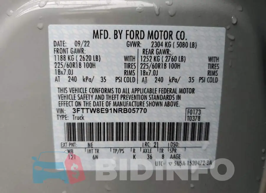 3FTTW8E91NRB05770 Photo# 12