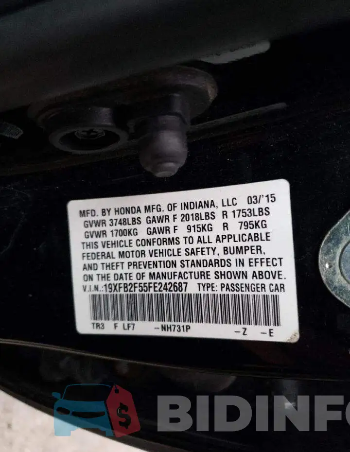 19XFB2F55FE242687 Photo# 13