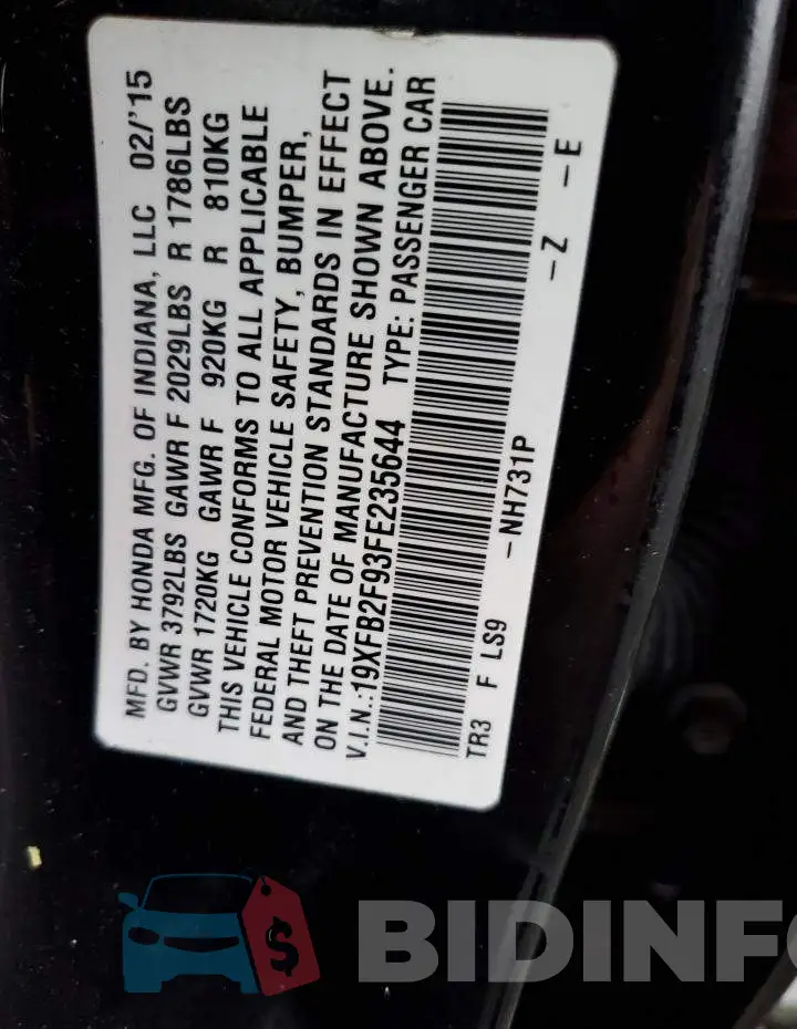 19XFB2F93FE235644 Photo# 12