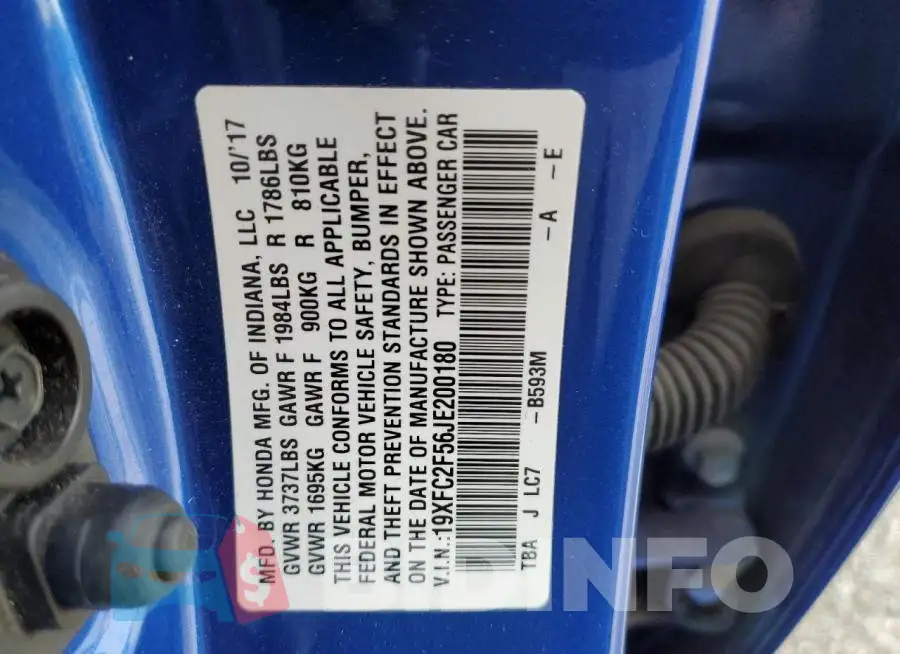 19XFC2F56JE200180 Photo# 13