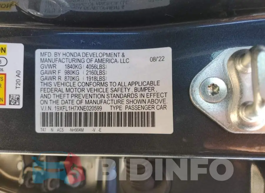 19XFL1H7XNE020599 Photo# 12