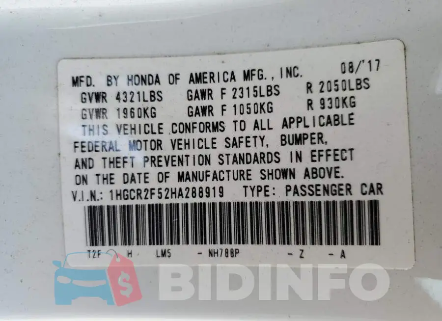 1HGCR2F52HA288919 Photo# 12