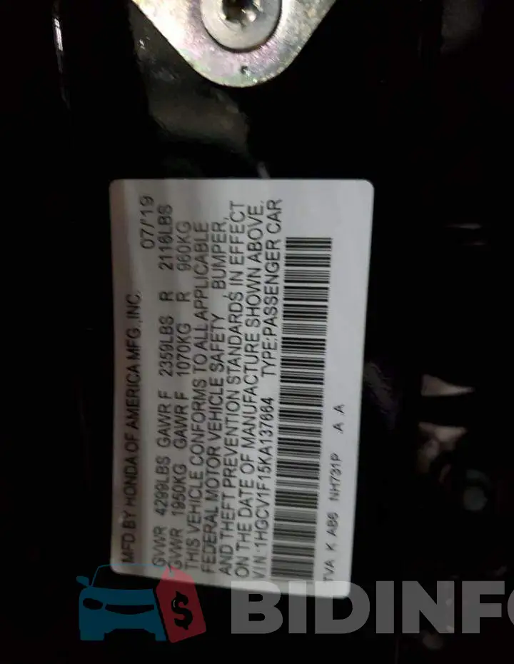 1HGCV1F15KA137664 Photo# 12