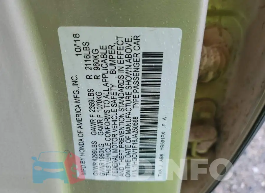 1HGCV1F16JA250568 Photo# 12