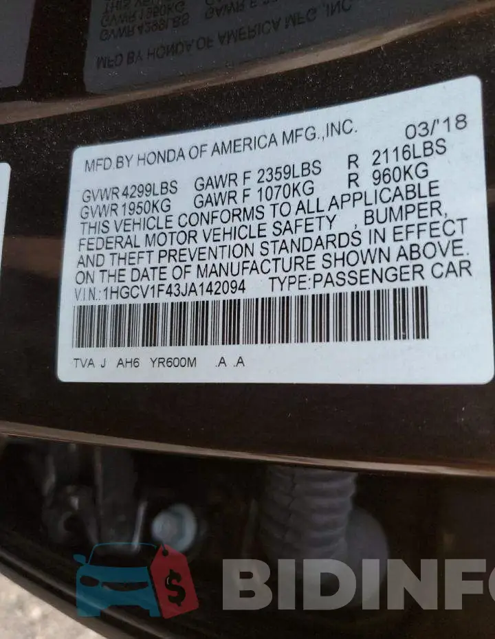 1HGCV1F43JA142094 Photo# 13