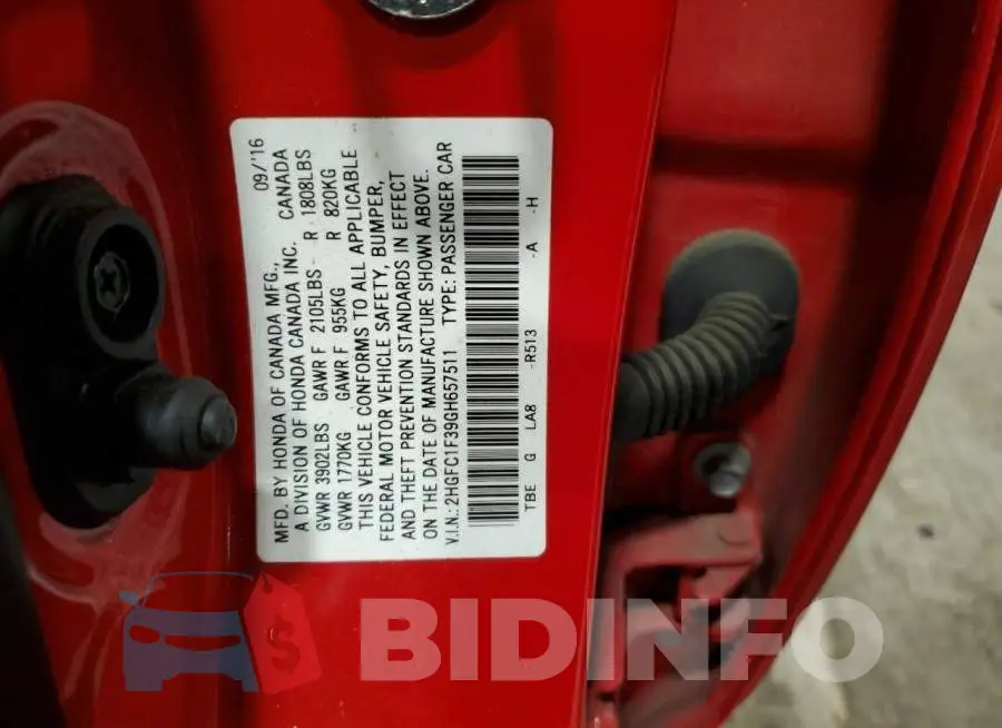 2HGFC1F39GH657511 Photo# 12