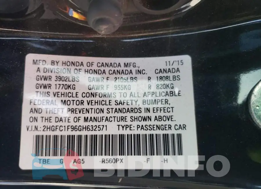 2HGFC1F96GH632571 Photo# 12