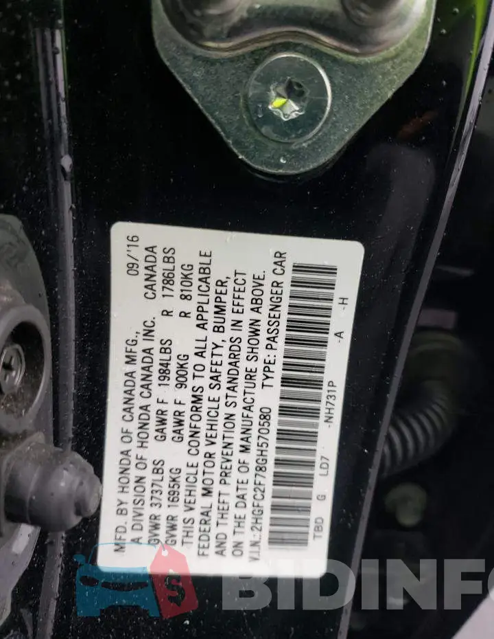 2HGFC2F78GH570580 Photo# 12