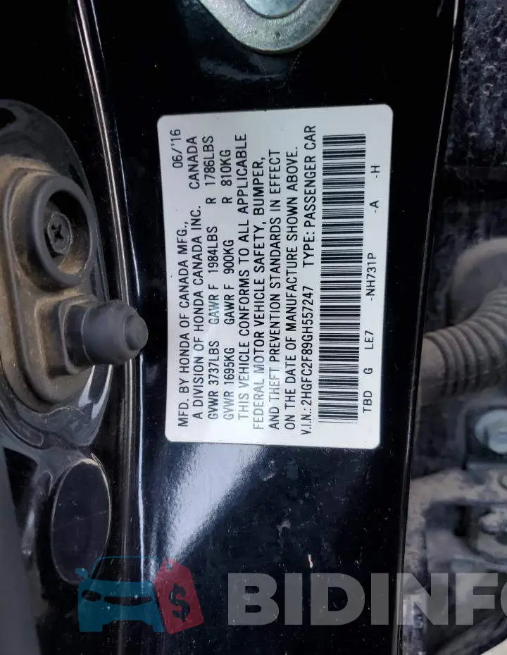 2HGFC2F89GH557247 Photo# 12