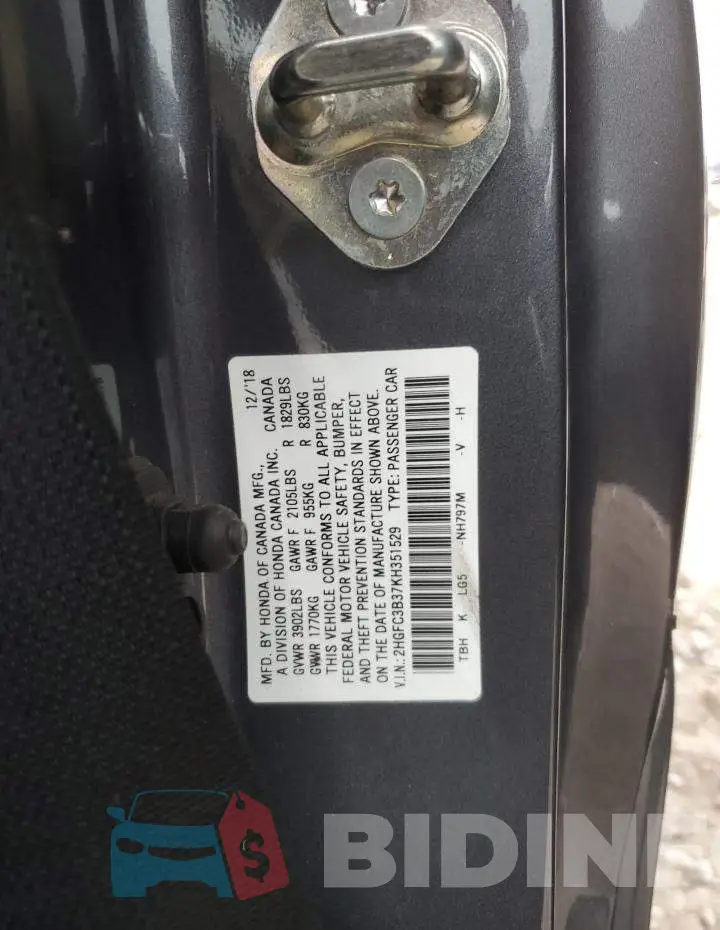 2HGFC3B37KH351529 Photo# 13