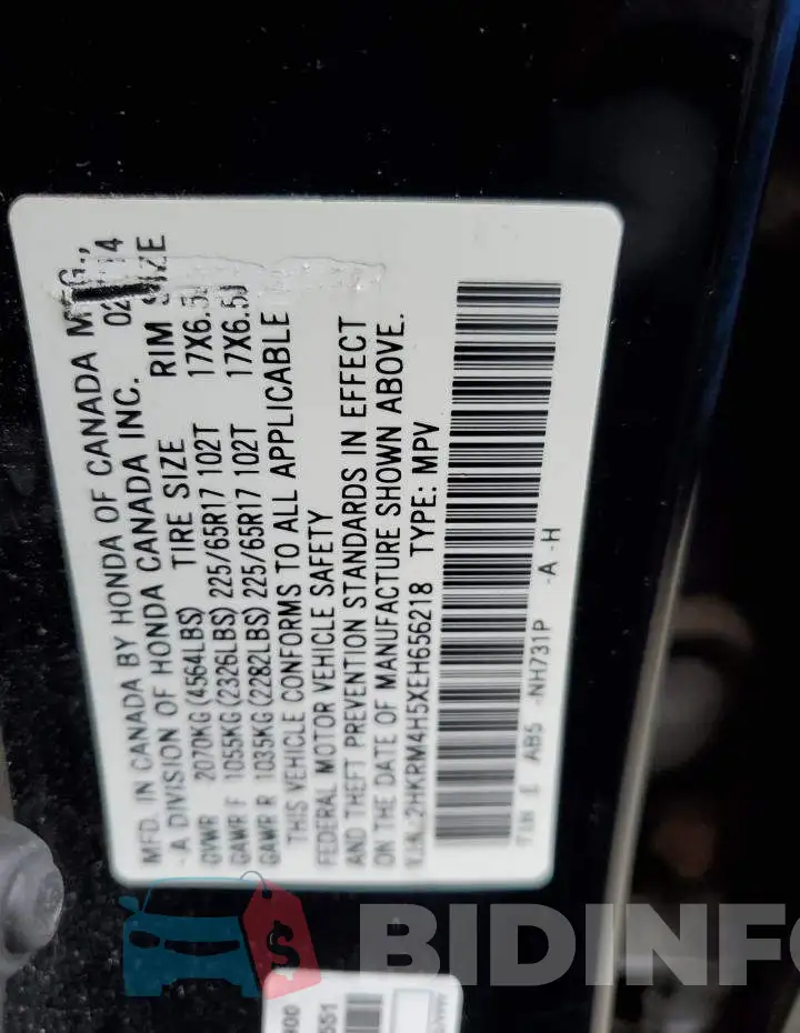 2HKRM4H5XEH656218 Photo# 14