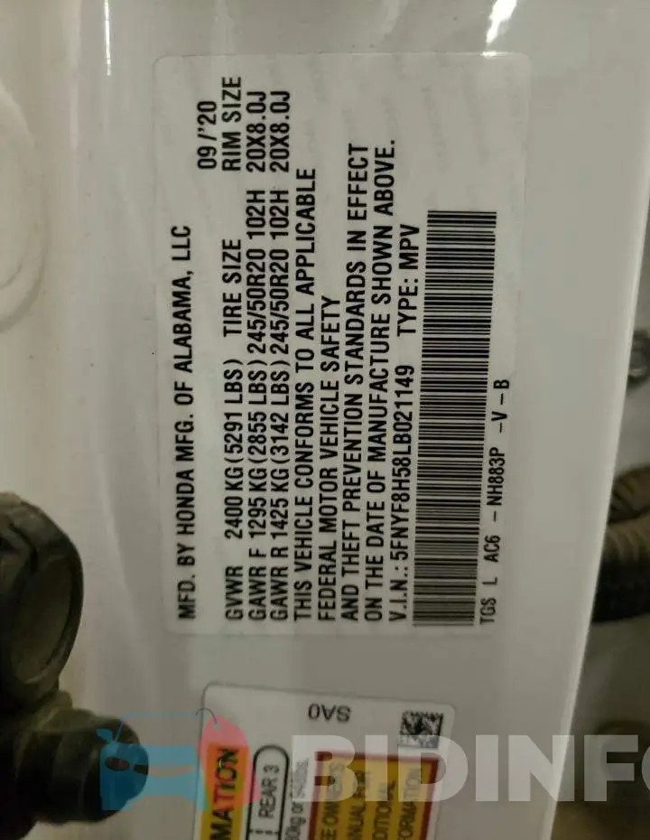 5FNYF8H58LB021149 Photo# 13