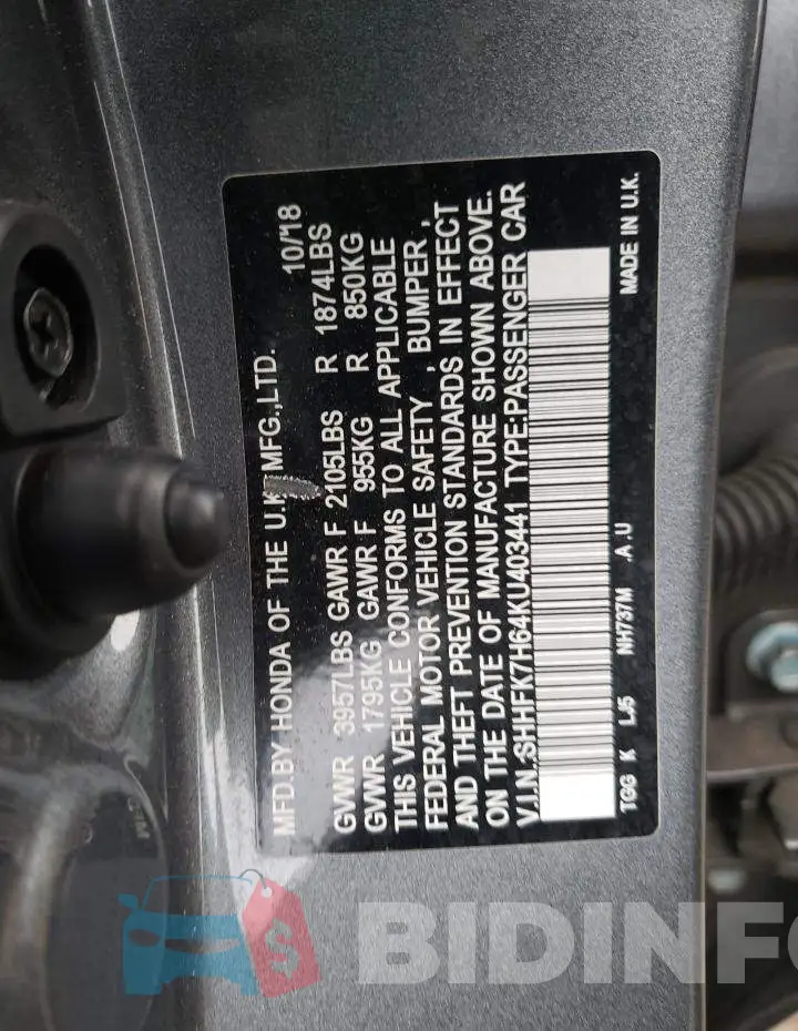 SHHFK7H64KU403441 Photo# 12