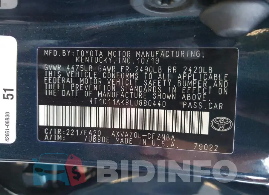 4T1C11AK8LU880440 Photo# 10