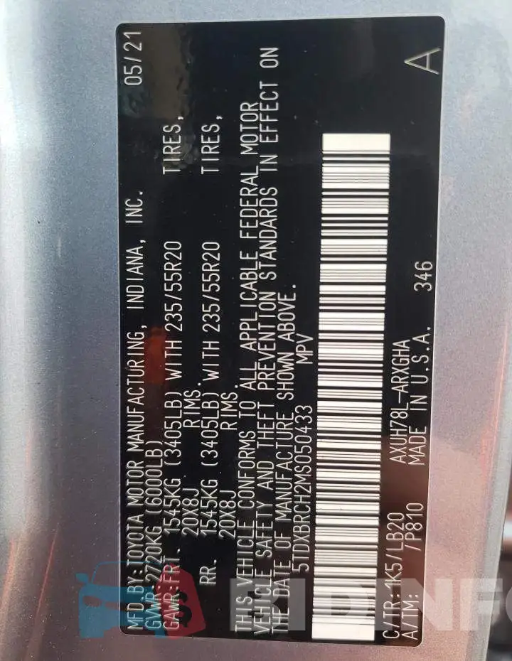 5TDXBRCH2MS050433 Photo# 14