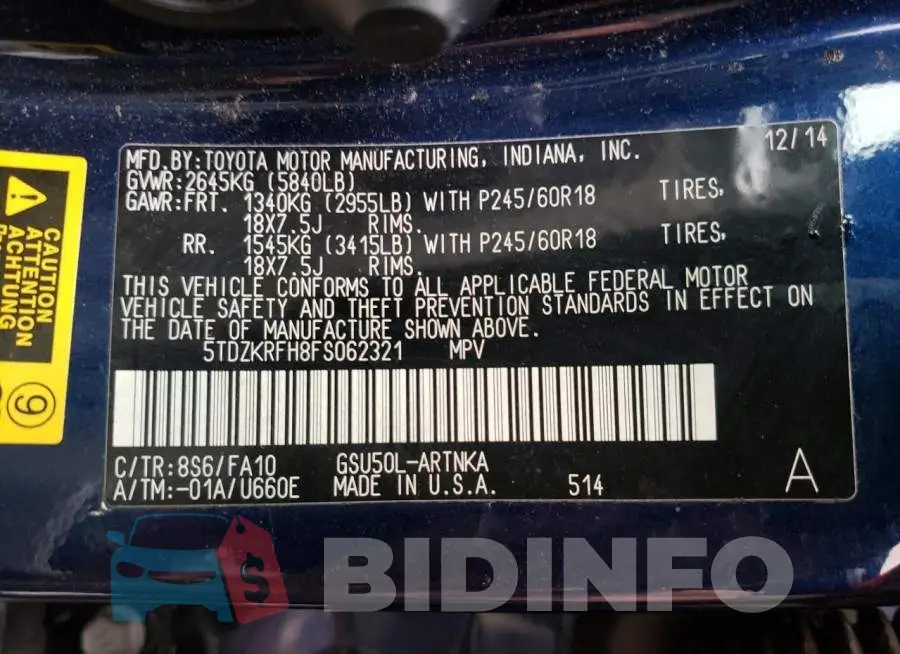 5TDZKRFH8FS062321 Photo# 13