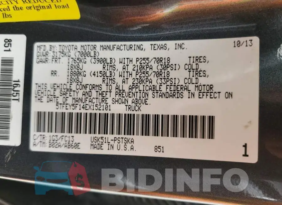 5TFEY5F14EX152101 Photo# 12
