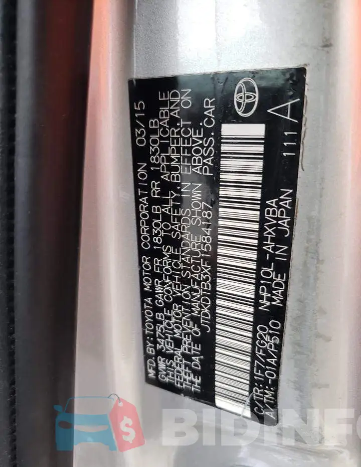 JTDKDTB3XF1584187 Photo# 12
